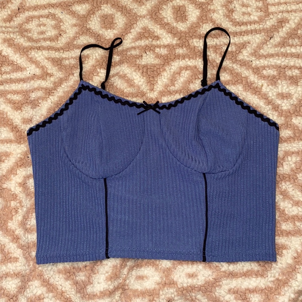 Ribbed Blue Coquette Crop Top
